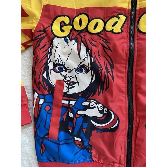 Reason X Chucky Good Guys Varsity Bomber Racing Red Jacket Men’s Sz L NEW - Picture 4 of 15